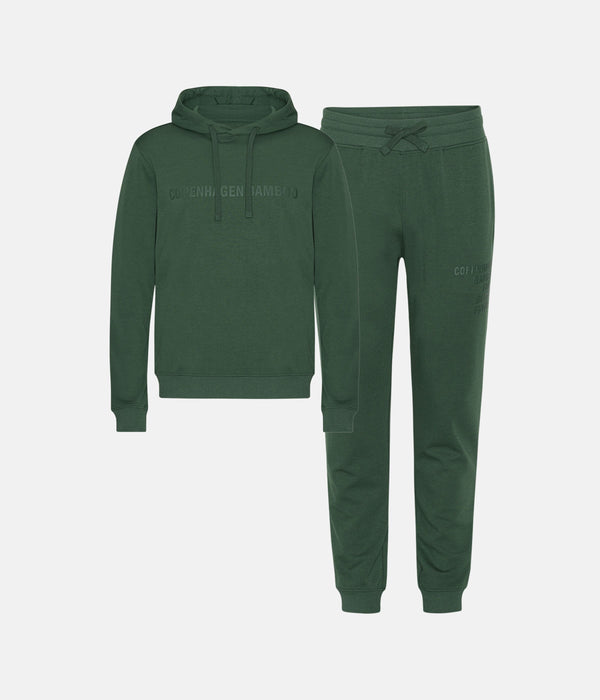 Grüner Bambus-Kapuzen-Jogginganzug mit Logo