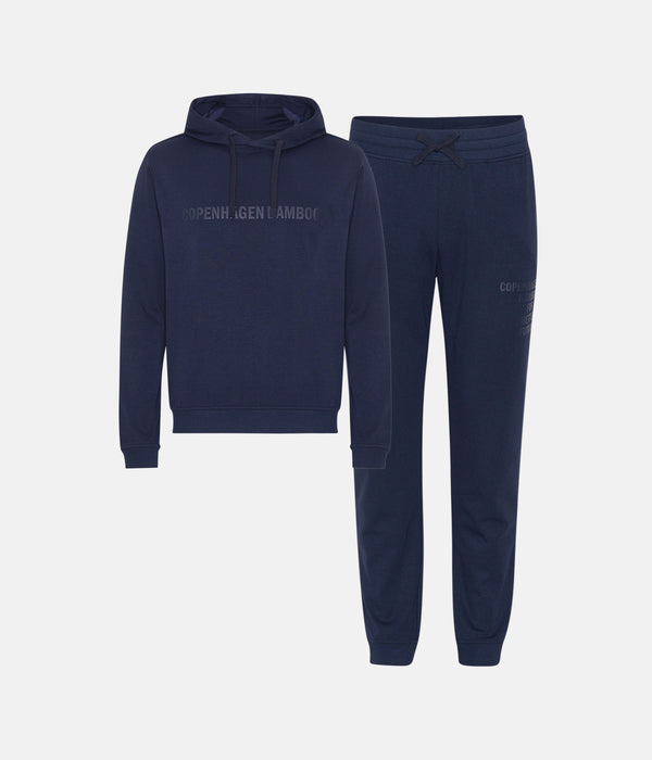 Marineblauer Bambus-Kapuzen-Jogginganzug mit Logo