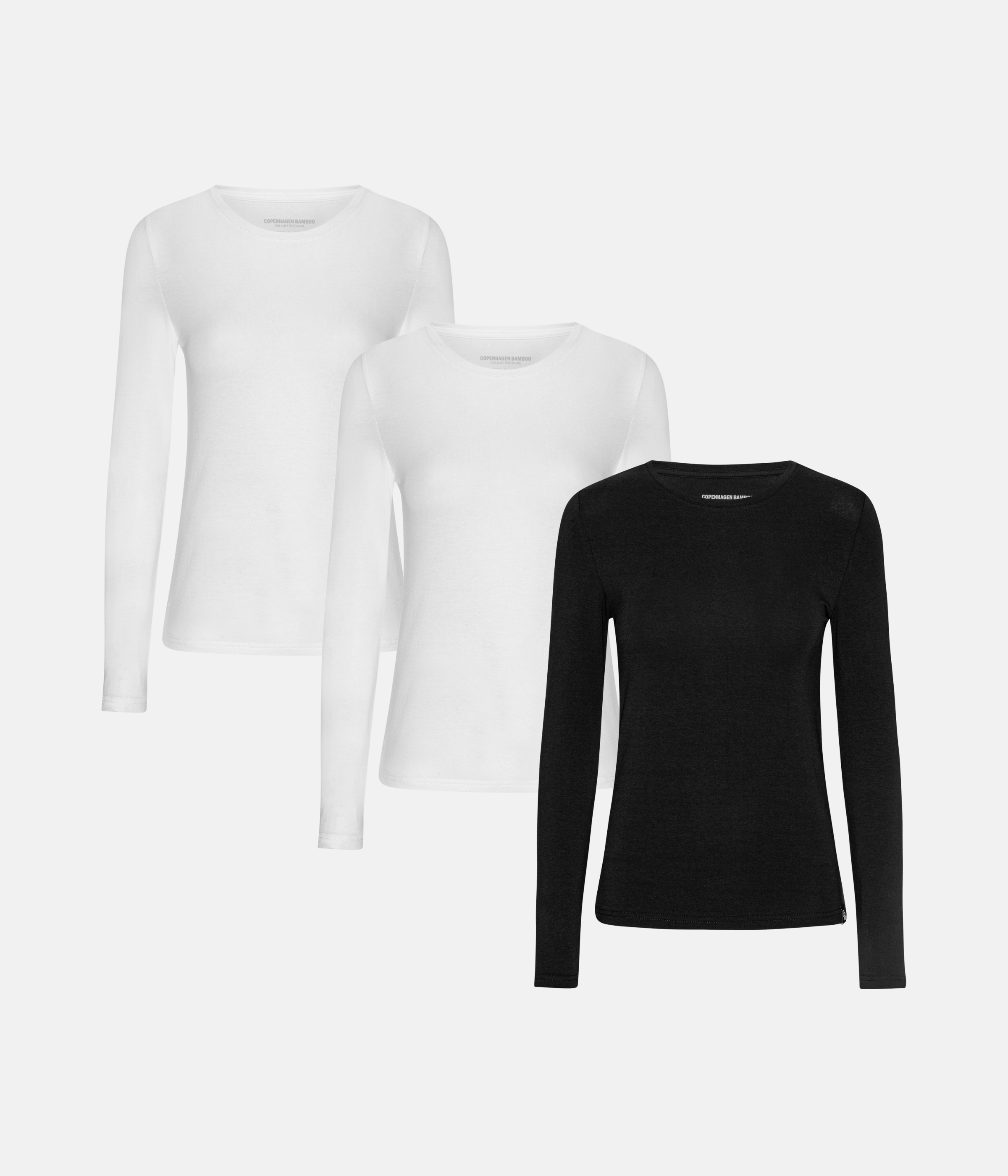 Langærmet T-shirt 3 Pak - Hvid/Hvid/Sort