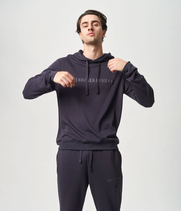 Dunkelgrauer Kapuzenpulli aus Bambus mit Logo