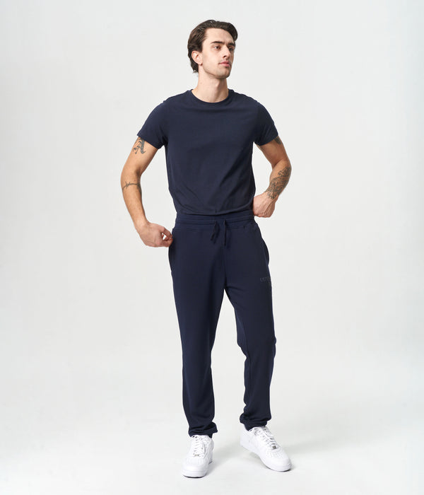 Marineblaue Bambus-Sweatpants mit Logo