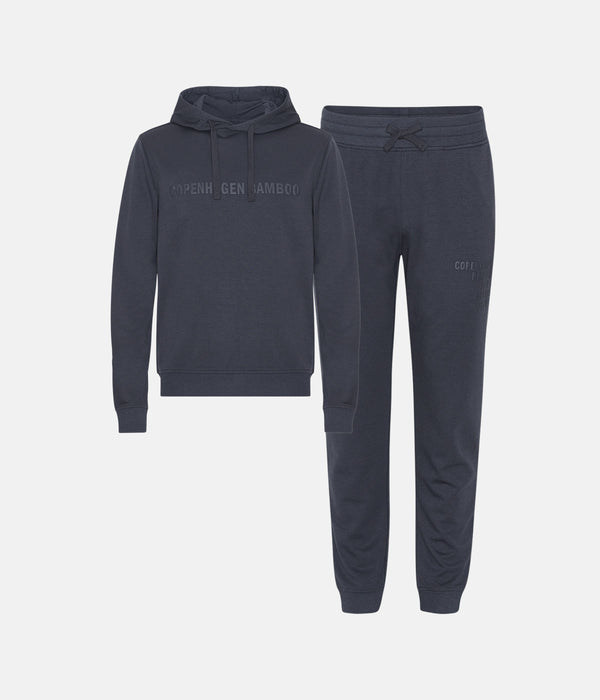 Dunkelgrauer Bambus-Kapuzen-Jogginganzug mit Logo