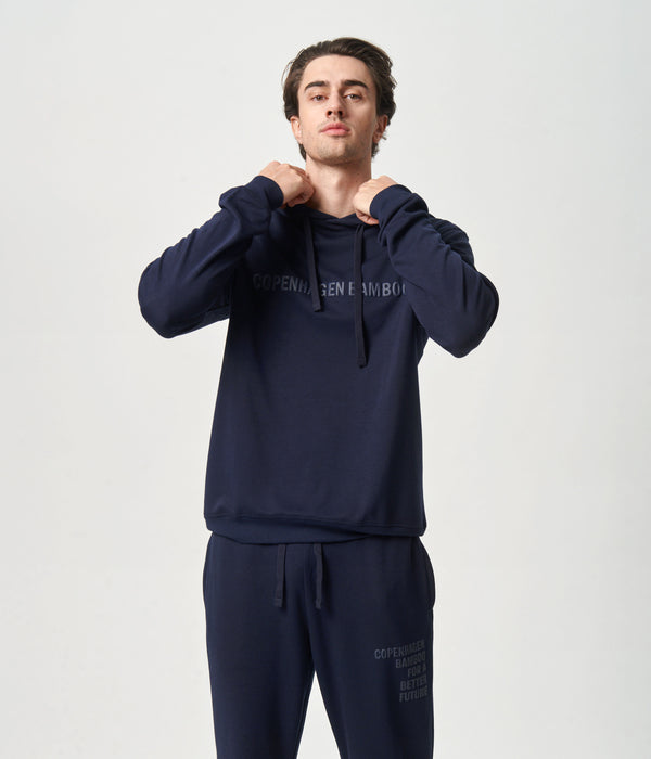 Marineblauer Bambus-Kapuzenpullover mit Logo