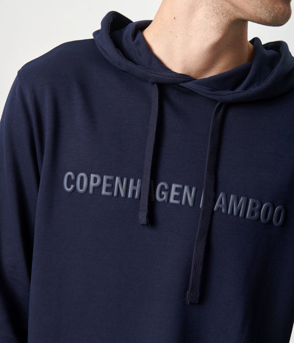Marineblauer Bambus-Kapuzenpullover mit Logo
