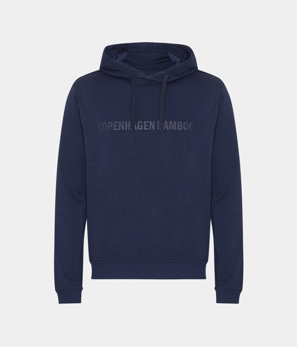 Marineblauer Bambus-Kapuzenpullover mit Logo