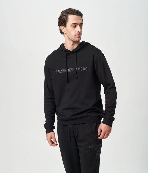 Schwarzer Kapuzenpulli aus Bambus mit Logo