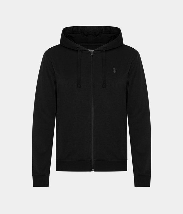Schwarzer Bambus-Kapuzenpullover mit Reißverschluss