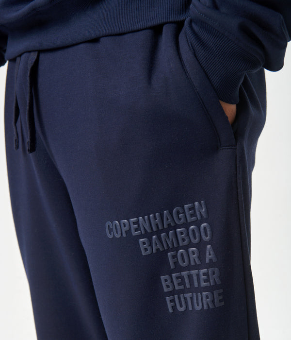 Marineblaue Bambus-Sweatpants mit Logo