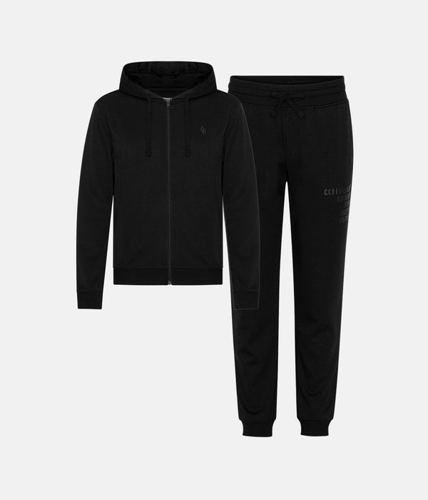 Schwarzer Bambus-Kapuzen-Jogginganzug mit Reißverschluss